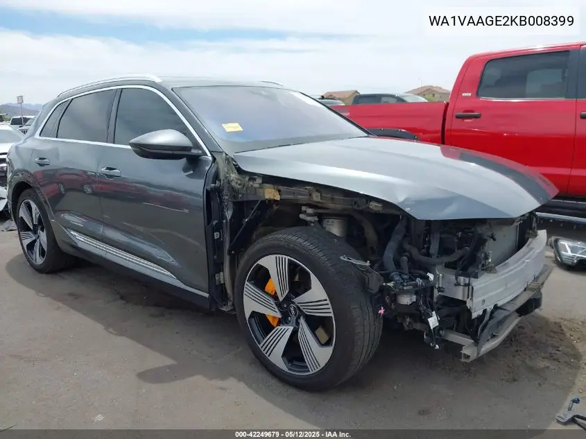 2019 Audi E-Tron Premium Plus VIN: WA1VAAGE2KB008399 Lot: 42249679