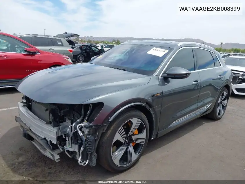 2019 Audi E-Tron Premium Plus VIN: WA1VAAGE2KB008399 Lot: 42249679