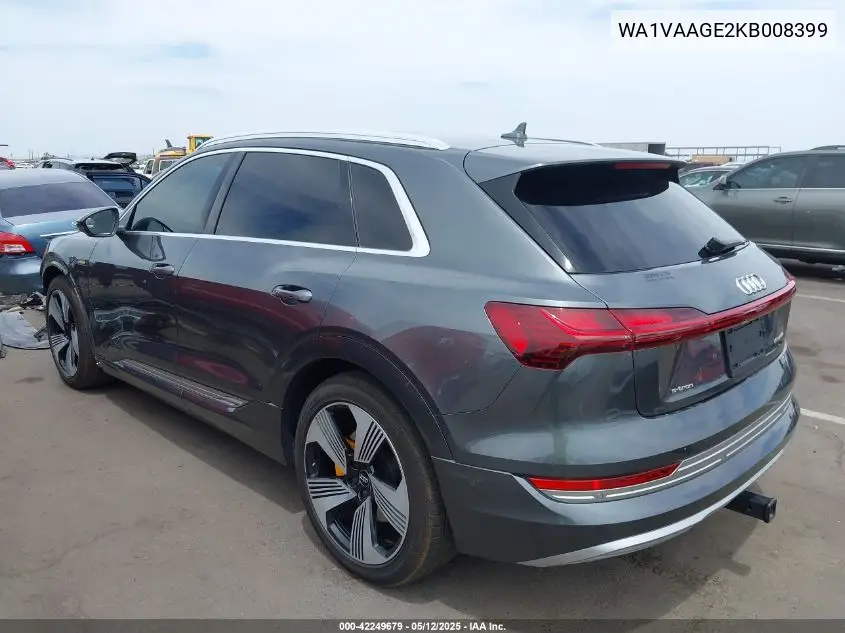 2019 Audi E-Tron Premium Plus VIN: WA1VAAGE2KB008399 Lot: 42249679