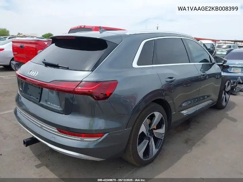 2019 Audi E-Tron Premium Plus VIN: WA1VAAGE2KB008399 Lot: 42249679