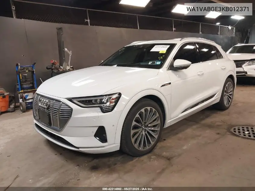 2019 Audi E-Tron Premium Plus VIN: WA1VABGE3KB012371 Lot: 42314860