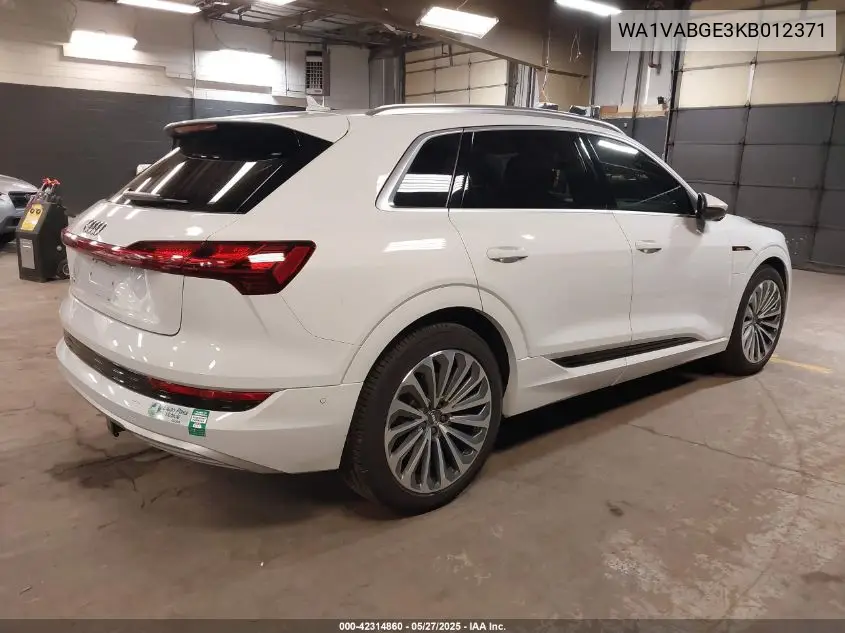 2019 Audi E-Tron Premium Plus VIN: WA1VABGE3KB012371 Lot: 42314860