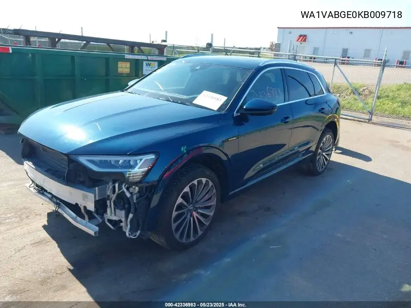 2019 Audi E-Tron Premium Plus VIN: WA1VABGE0KB009718 Lot: 42336983