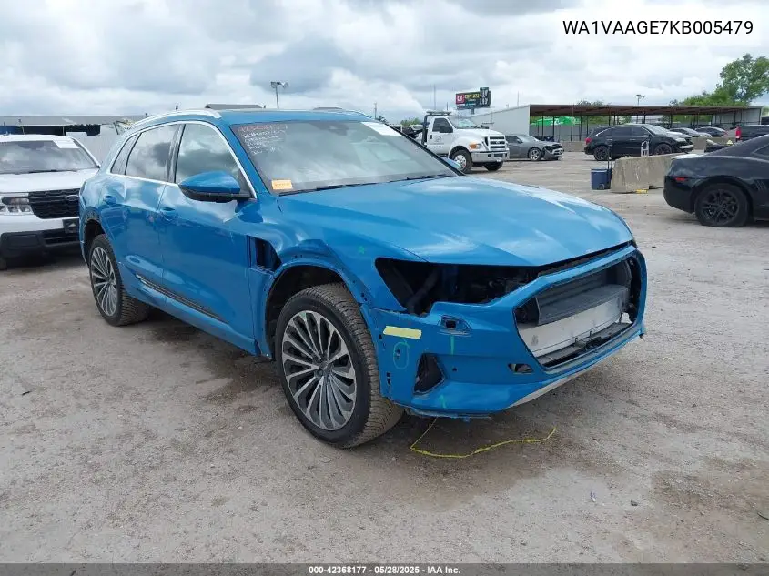 2019 Audi E-Tron Premium Plus VIN: WA1VAAGE7KB005479 Lot: 42368177