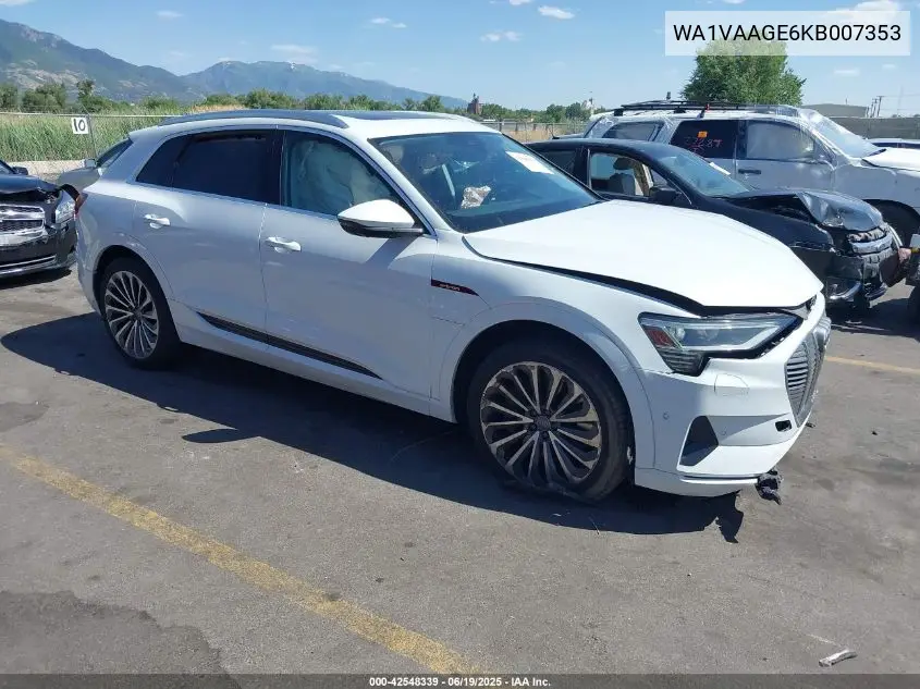 2019 Audi E-Tron Premium Plus VIN: WA1VAAGE6KB007353 Lot: 42548339