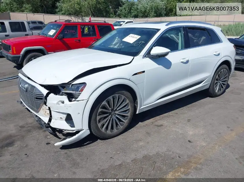2019 Audi E-Tron Premium Plus VIN: WA1VAAGE6KB007353 Lot: 42548339