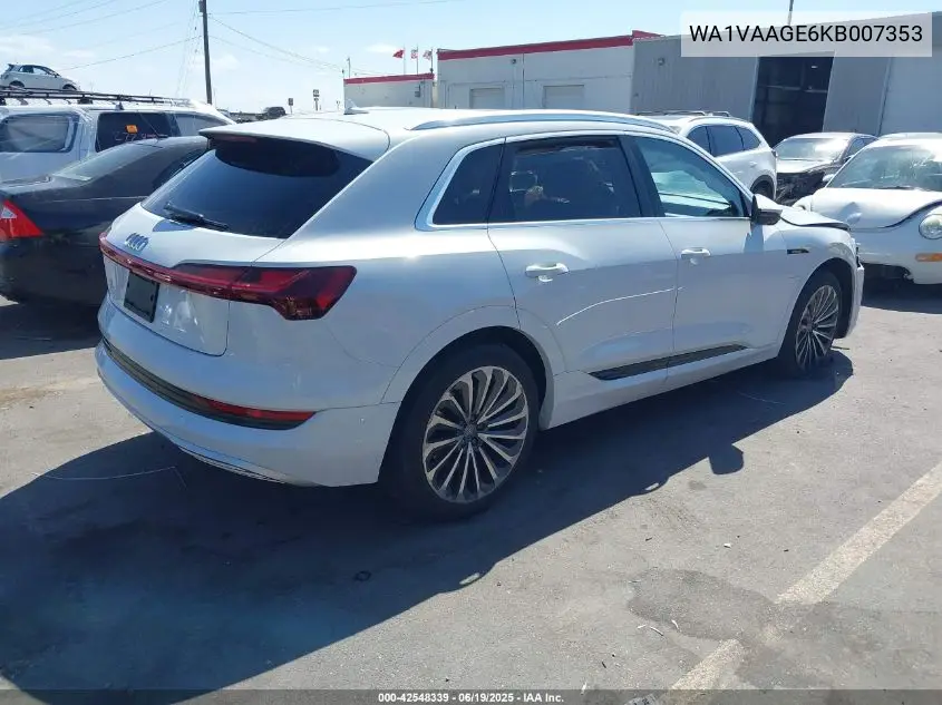 2019 Audi E-Tron Premium Plus VIN: WA1VAAGE6KB007353 Lot: 42548339