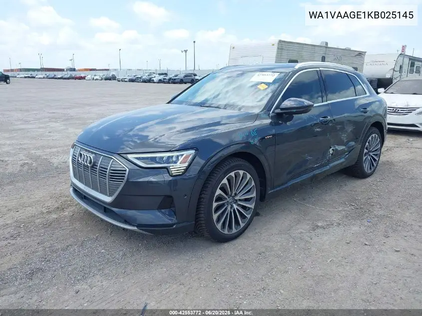 2019 Audi E-Tron Premium Plus VIN: WA1VAAGE1KB025145 Lot: 42553772