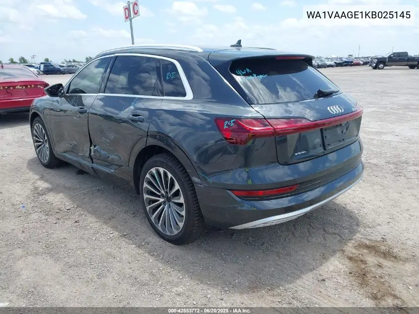 2019 Audi E-Tron Premium Plus VIN: WA1VAAGE1KB025145 Lot: 42553772