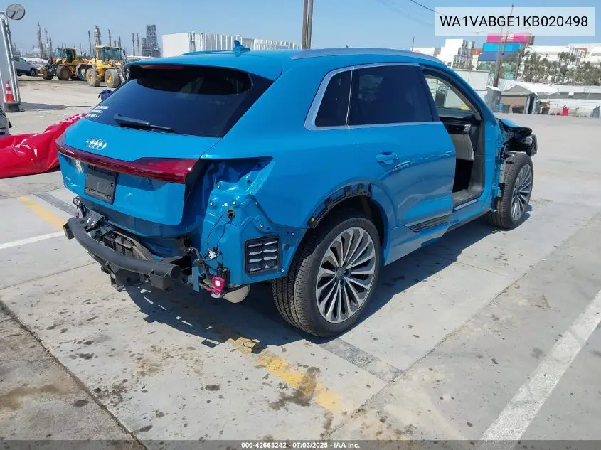 2019 Audi E-Tron Premium Plus VIN: WA1VABGE1KB020498 Lot: 42663242