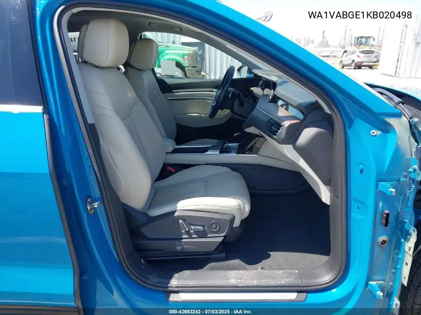 2019 Audi E-Tron Premium Plus VIN: WA1VABGE1KB020498 Lot: 42663242