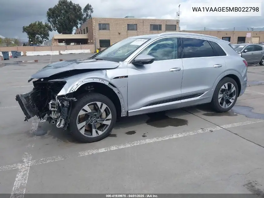 2021 Audi E-Tron Prestige Quattro VIN: WA1VAAGE5MB022798 Lot: 41939975