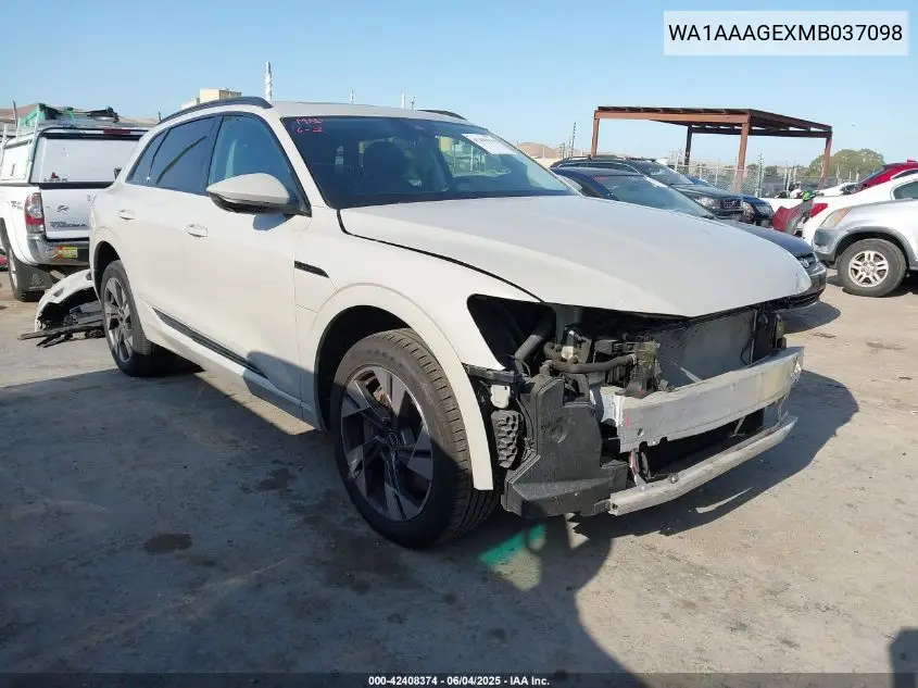 2021 Audi E-Tron Premium Quattro VIN: WA1AAAGEXMB037098 Lot: 42408374