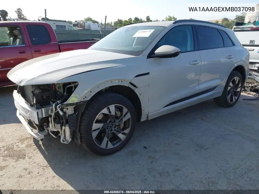 2021 Audi E-Tron Premium Quattro VIN: WA1AAAGEXMB037098 Lot: 42408374