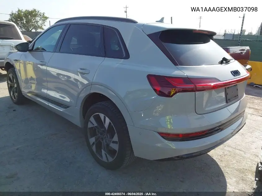 2021 Audi E-Tron Premium Quattro VIN: WA1AAAGEXMB037098 Lot: 42408374