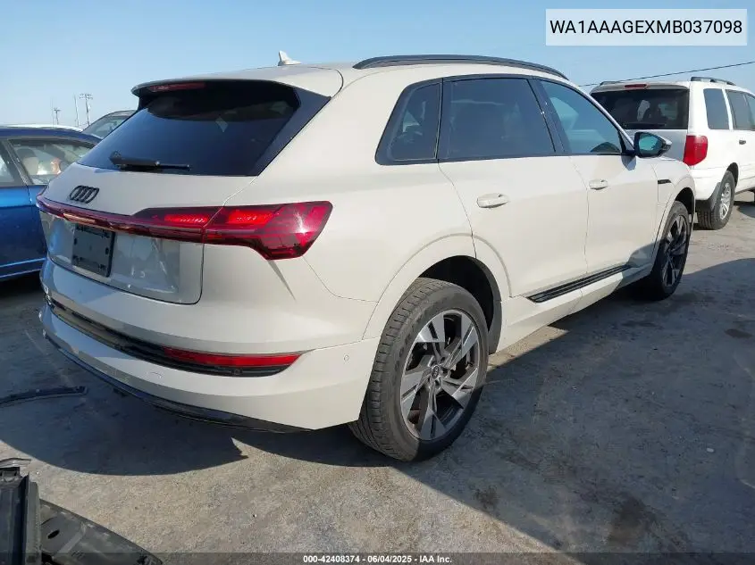2021 Audi E-Tron Premium Quattro VIN: WA1AAAGEXMB037098 Lot: 42408374