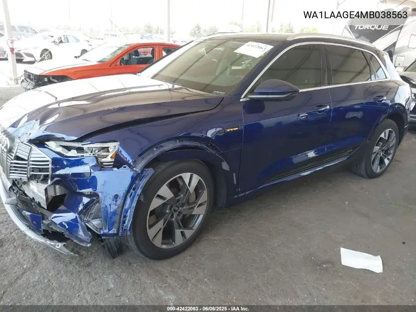 2021 Audi E-Tron Premium Plus Quattro VIN: WA1LAAGE4MB038563 Lot: 42422063
