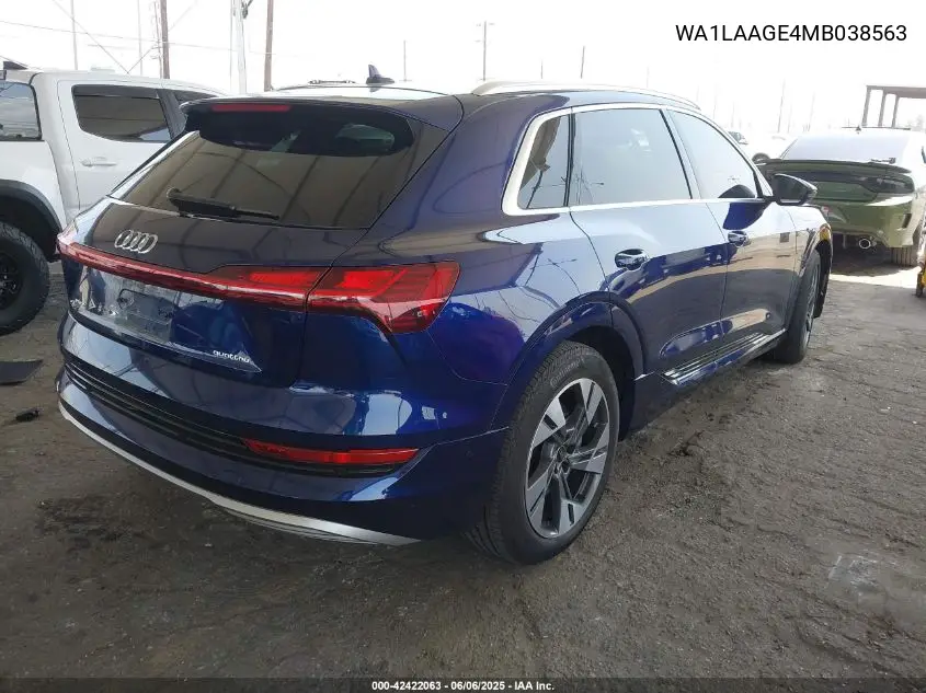 2021 Audi E-Tron Premium Plus Quattro VIN: WA1LAAGE4MB038563 Lot: 42422063