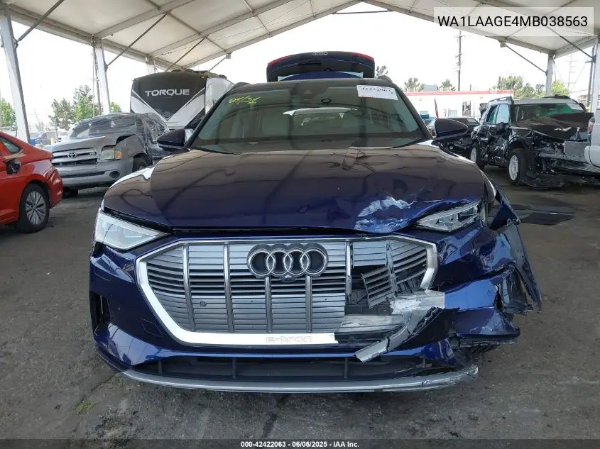 2021 Audi E-Tron Premium Plus Quattro VIN: WA1LAAGE4MB038563 Lot: 42422063