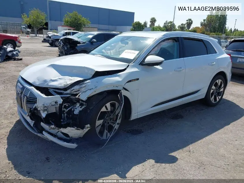 2021 Audi E-Tron Premium Plus Quattro VIN: WA1LAAGE2MB039596 Lot: 42458306