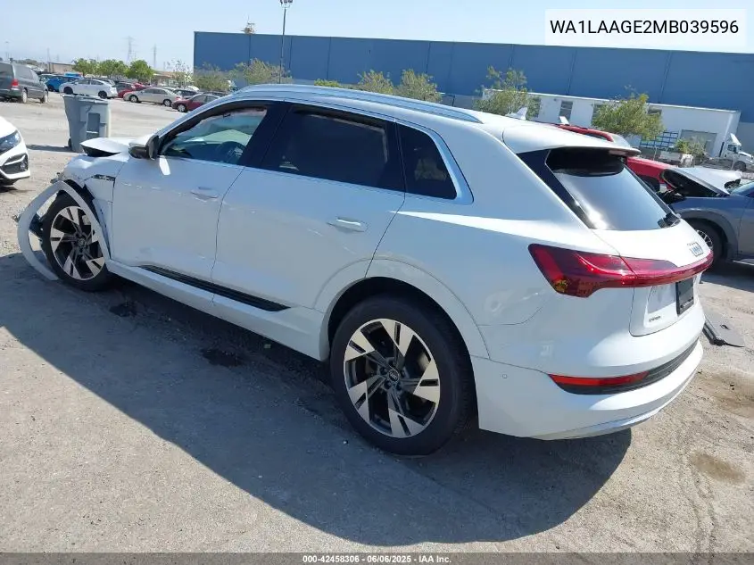 2021 Audi E-Tron Premium Plus Quattro VIN: WA1LAAGE2MB039596 Lot: 42458306