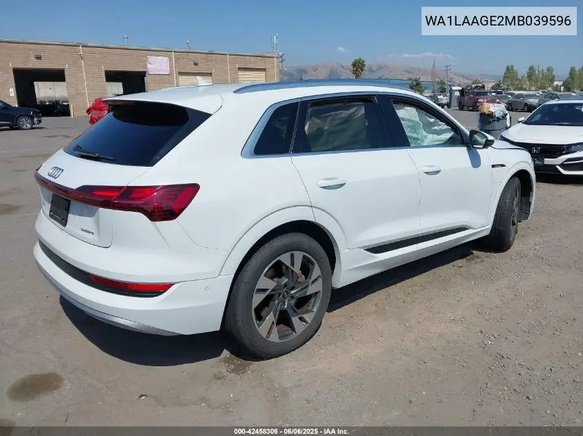 2021 Audi E-Tron Premium Plus Quattro VIN: WA1LAAGE2MB039596 Lot: 42458306