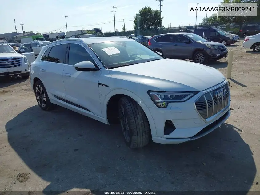 2021 Audi E-Tron Premium Quattro VIN: WA1AAAGE3MB009241 Lot: 42603854