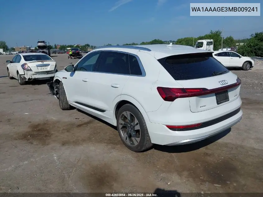 2021 Audi E-Tron Premium Quattro VIN: WA1AAAGE3MB009241 Lot: 42603854