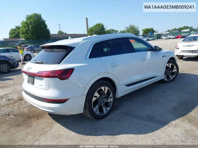2021 Audi E-Tron Premium Quattro VIN: WA1AAAGE3MB009241 Lot: 42603854