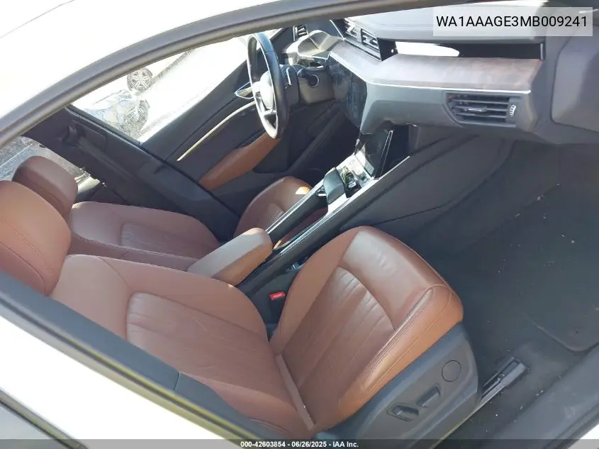 2021 Audi E-Tron Premium Quattro VIN: WA1AAAGE3MB009241 Lot: 42603854