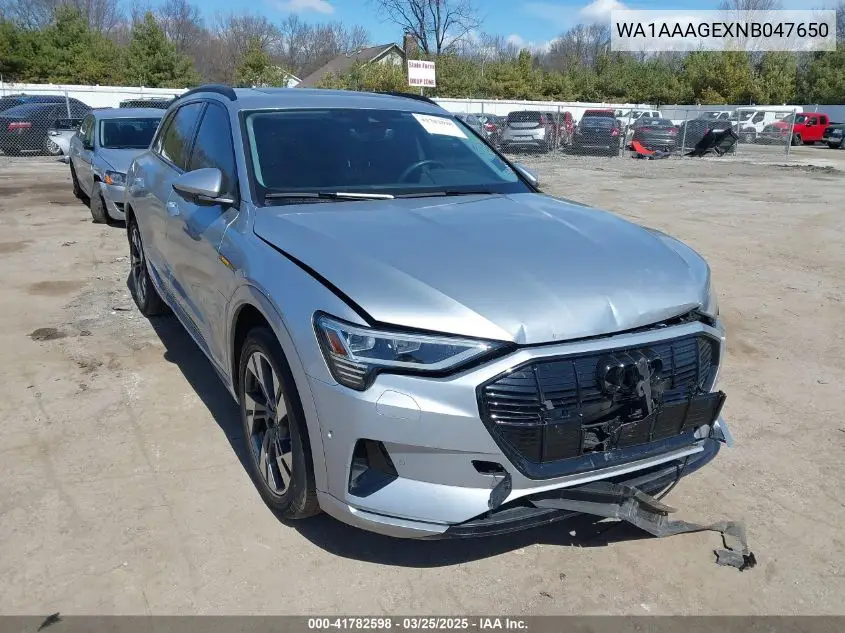 2022 Audi E-Tron Premium Quattro VIN: WA1AAAGEXNB047650 Lot: 41782598