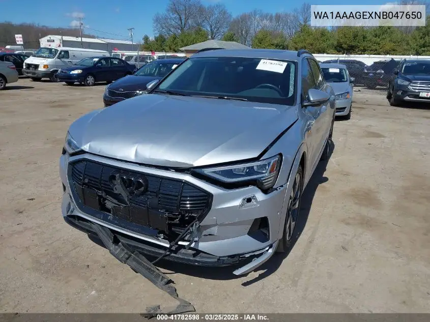 2022 Audi E-Tron Premium Quattro VIN: WA1AAAGEXNB047650 Lot: 41782598