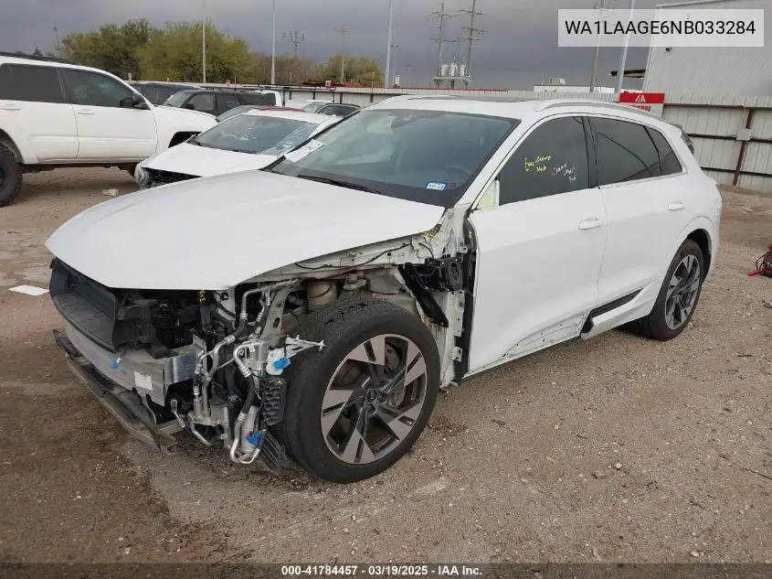 2022 Audi E-Tron Premium Plus Quattro VIN: WA1LAAGE6NB033284 Lot: 41784457