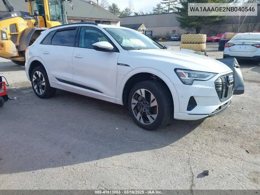 2022 Audi E-Tron Premium Quattro VIN: WA1AAAGE2NB040546 Lot: 41813053