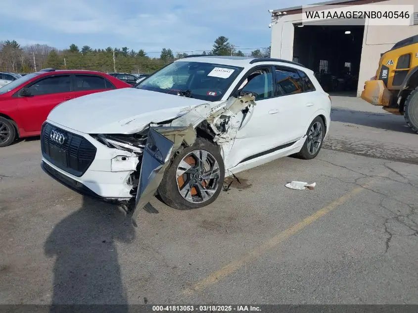 2022 Audi E-Tron Premium Quattro VIN: WA1AAAGE2NB040546 Lot: 41813053
