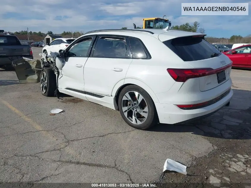 2022 Audi E-Tron Premium Quattro VIN: WA1AAAGE2NB040546 Lot: 41813053