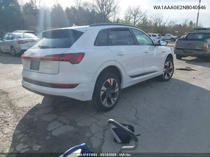 2022 Audi E-Tron Premium Quattro VIN: WA1AAAGE2NB040546 Lot: 41813053