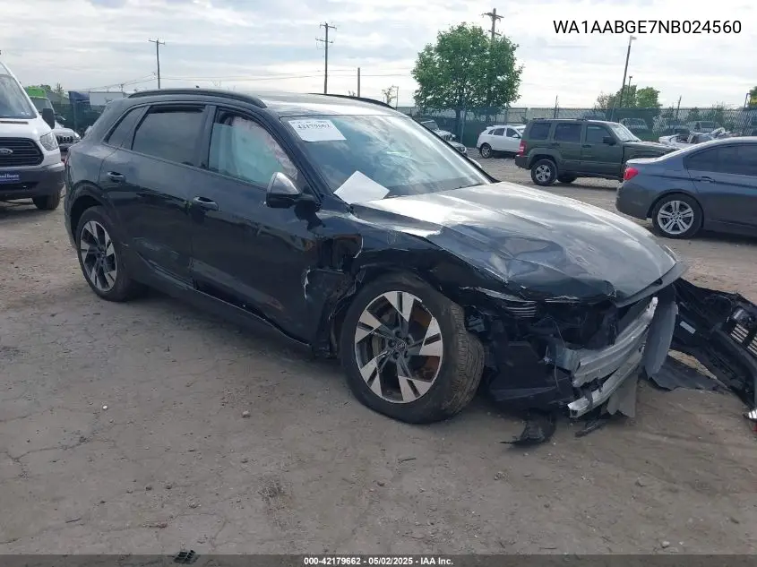 2022 Audi E-Tron Premium Quattro VIN: WA1AABGE7NB024560 Lot: 42179662