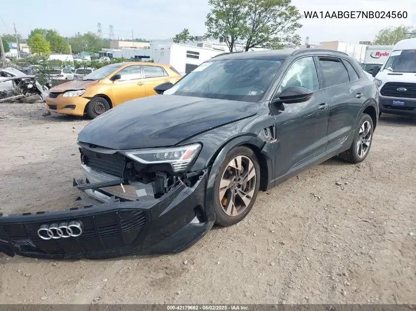 2022 Audi E-Tron Premium Quattro VIN: WA1AABGE7NB024560 Lot: 42179662