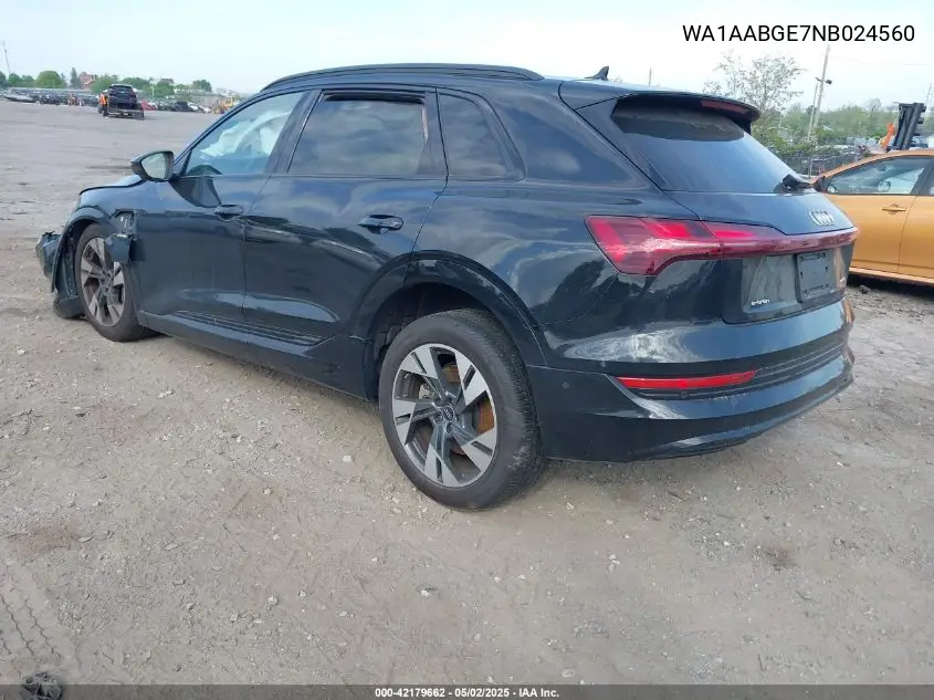 2022 Audi E-Tron Premium Quattro VIN: WA1AABGE7NB024560 Lot: 42179662