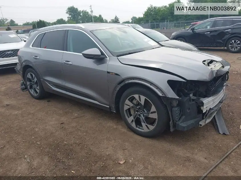 2022 Audi E-Tron Premium Quattro VIN: WA1AAAGE1NB003892 Lot: 42391555