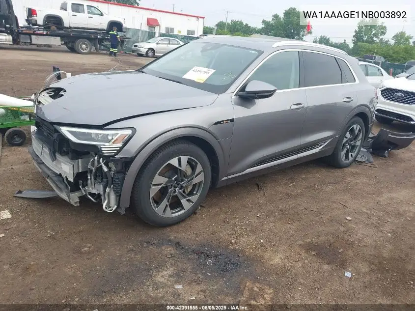 2022 Audi E-Tron Premium Quattro VIN: WA1AAAGE1NB003892 Lot: 42391555
