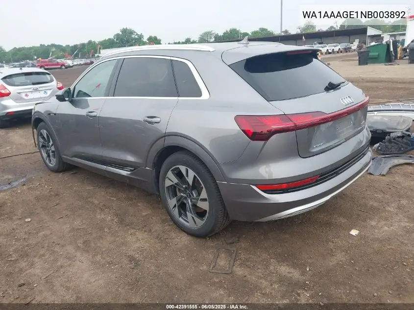 2022 Audi E-Tron Premium Quattro VIN: WA1AAAGE1NB003892 Lot: 42391555