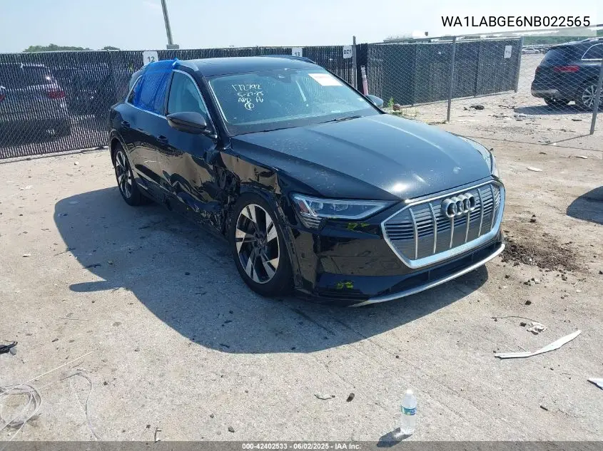 2022 Audi E-Tron Premium Plus Quattro VIN: WA1LABGE6NB022565 Lot: 42402533