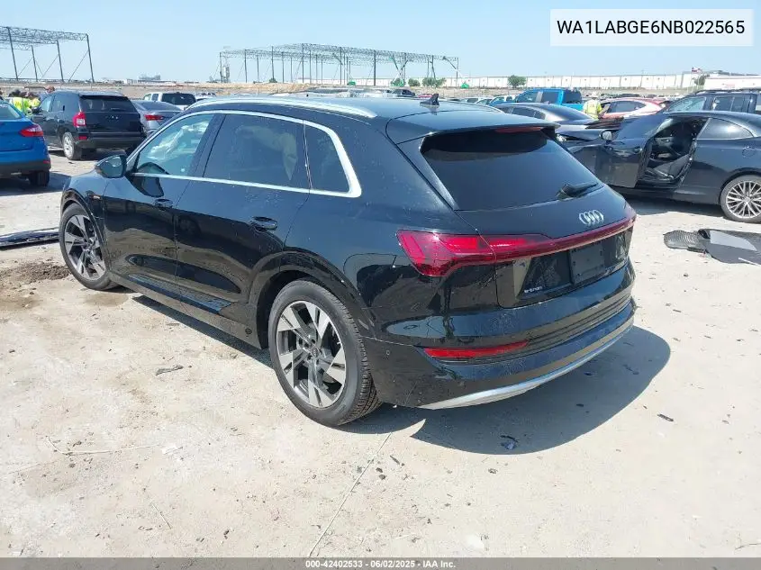 2022 Audi E-Tron Premium Plus Quattro VIN: WA1LABGE6NB022565 Lot: 42402533