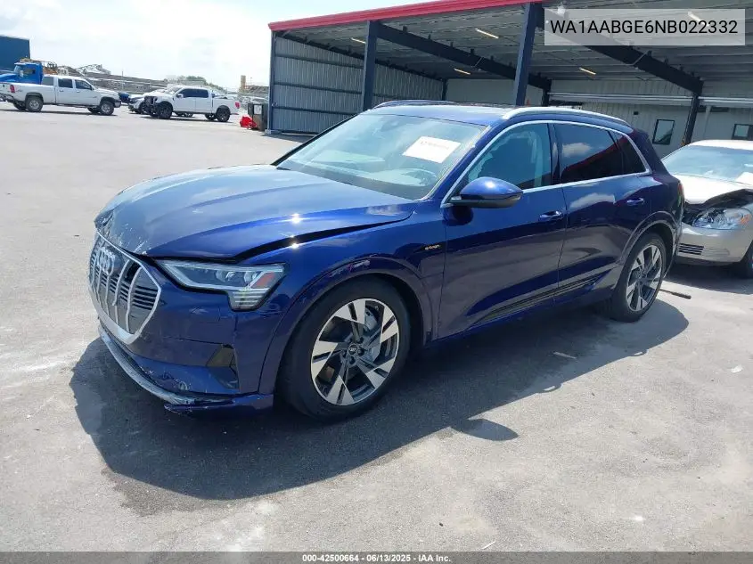 2022 Audi E-Tron Premium Quattro VIN: WA1AABGE6NB022332 Lot: 42500664