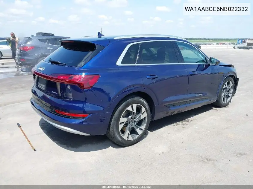 2022 Audi E-Tron Premium Quattro VIN: WA1AABGE6NB022332 Lot: 42500664