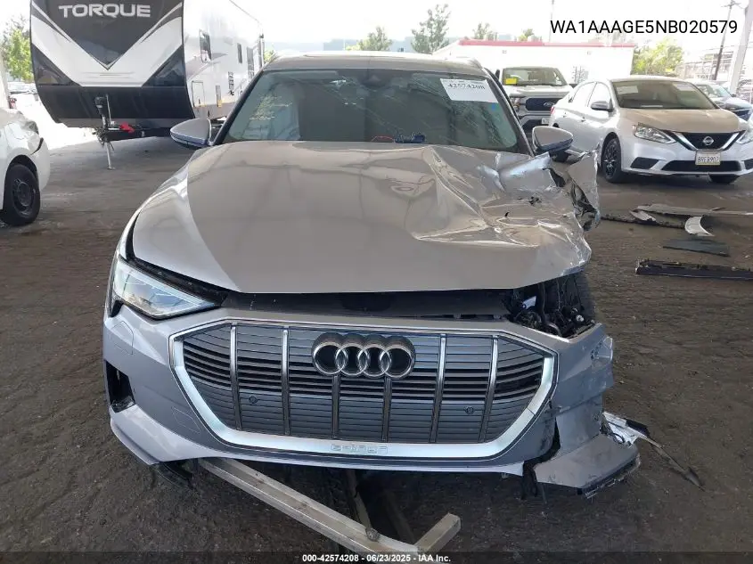 2022 Audi E-Tron Premium Quattro VIN: WA1AAAGE5NB020579 Lot: 42574208
