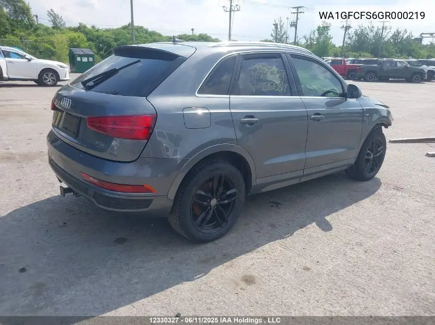 2016 Audi Q3 Prestige VIN: WA1GFCFS6GR000219 Lot: 12330327