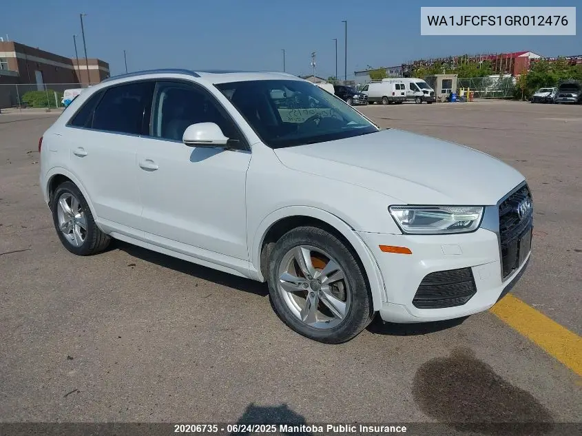 2016 Audi Q3 VIN: WA1JFCFS1GR012476 Lot: 20206735